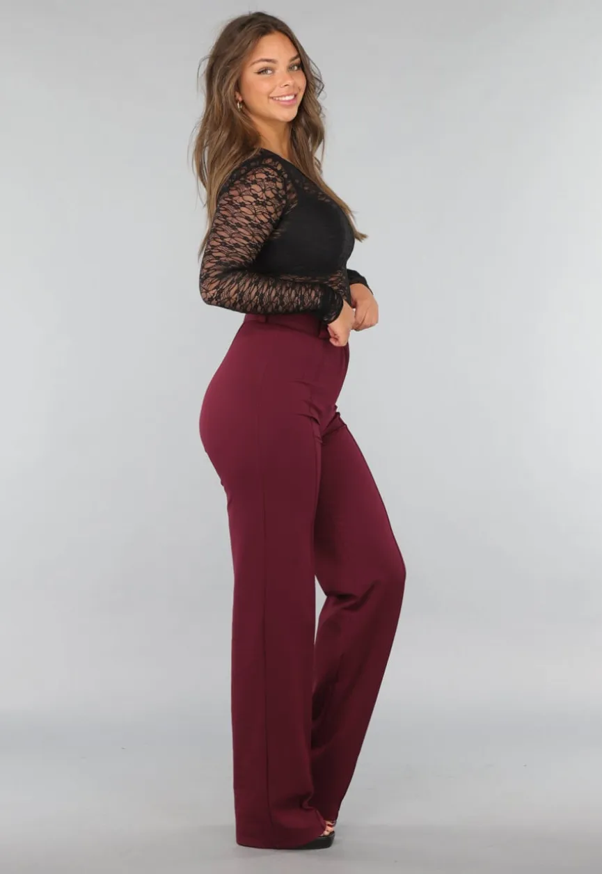 Rechte Tall Stretch Pantalon in Burgundy