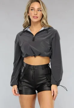 Reflecterend Cropped Windjack met Capuchon