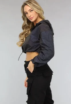 Reflecterend Cropped Windjack met Schubben Patroon met Capuchon