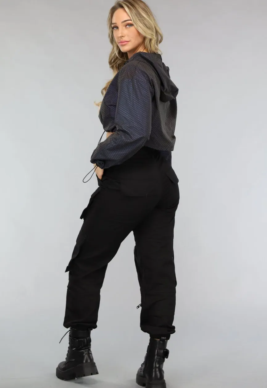 Reflecterend Cropped Windjack met Schubben Patroon met Capuchon
