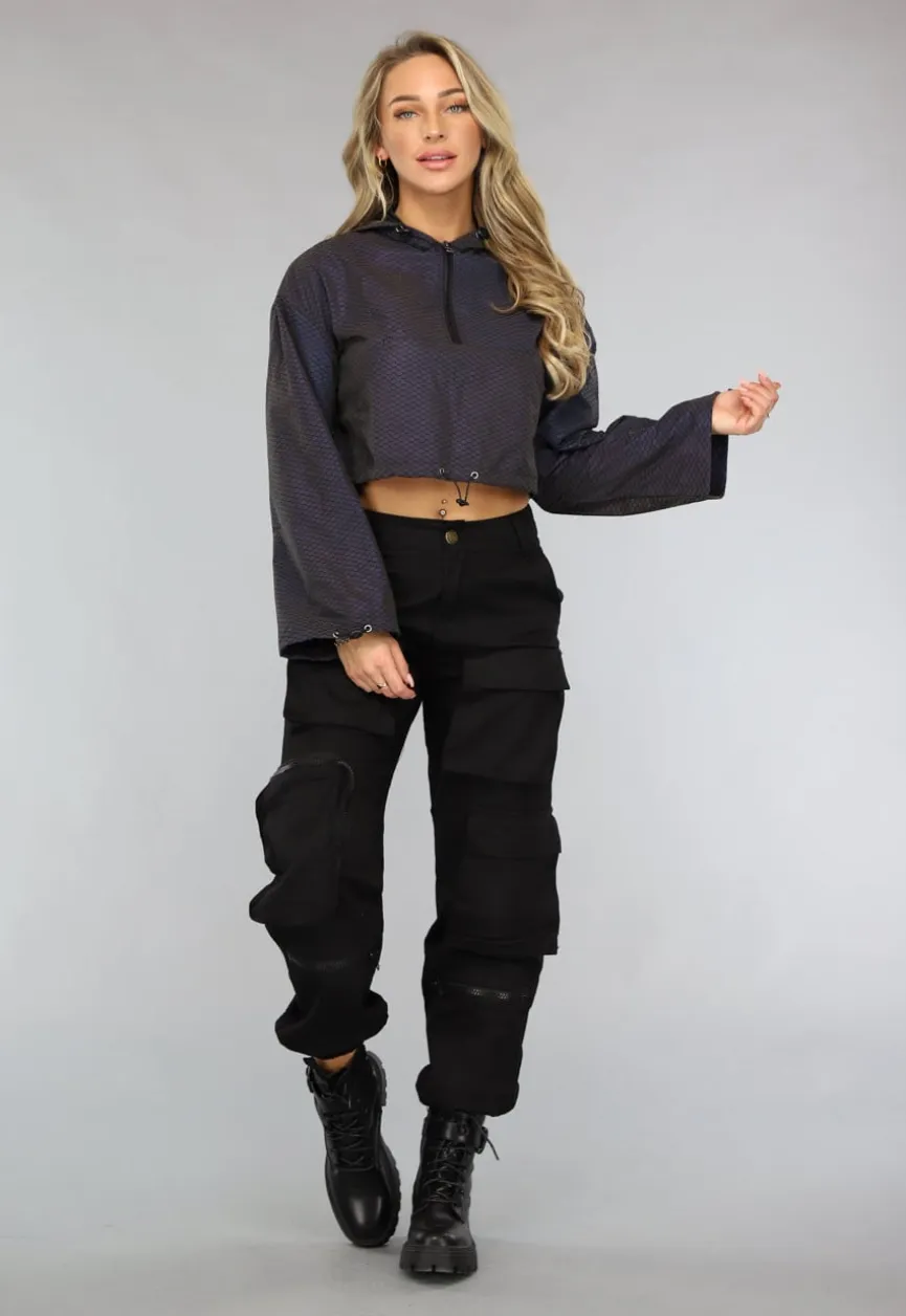 Reflecterend Cropped Windjack met Schubben Patroon met Capuchon
