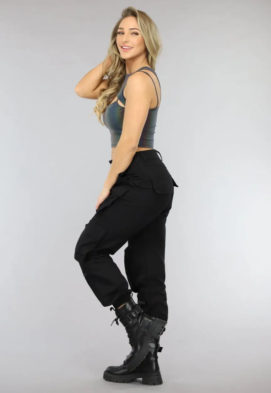 Reflecterende Crop Top met Spaghettibandjes