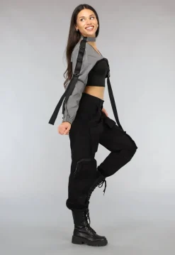 Reflecterende One Sleeve Top met Choker en Gesp Details