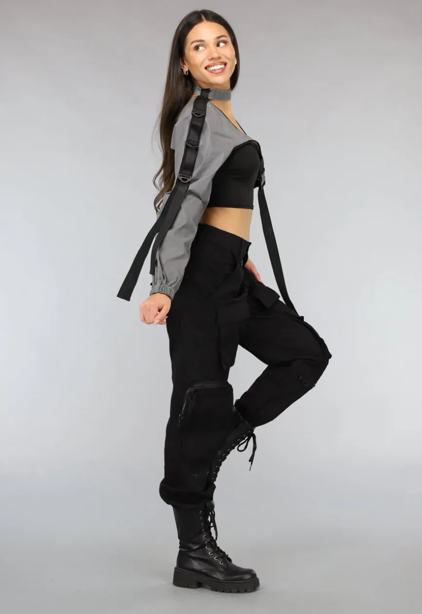 Reflecterende One Sleeve Top met Choker en Gesp Details