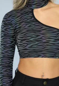 Reflecterende Zebra One Shoulder Top
