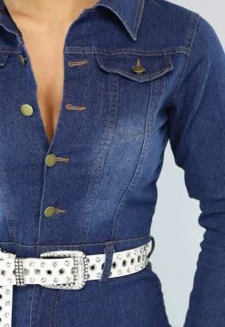 Retro Donkere Denim Jumpsuit