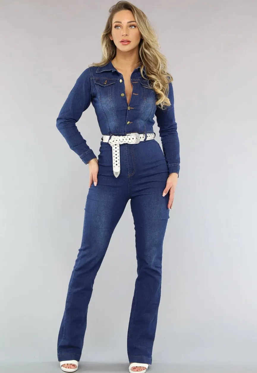 Retro Donkere Denim Jumpsuit