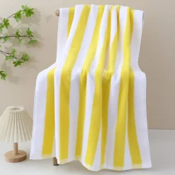 Retro Geel-Witte Katoenen Handdoek van Zachte Badstof