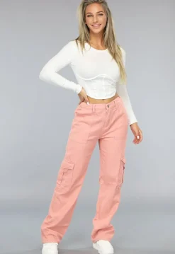Rib Gebreide Witte Longsleeve Top met Korset Detail