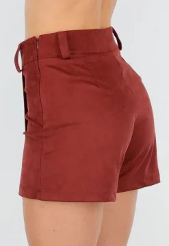 Rode Asymmetrische Skort met Stretch en Suède Look