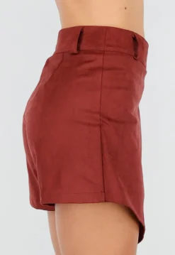 Rode Asymmetrische Skort met Stretch en Suède Look