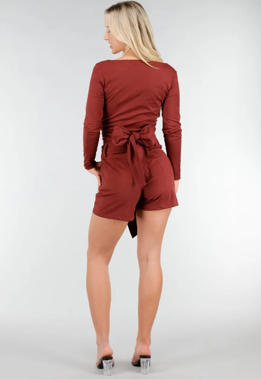 Rode Asymmetrische Skort met Stretch en Suède Look