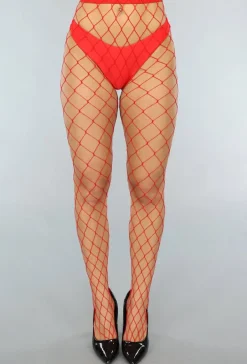 Rode Basic Panty met Extra Grote Fishnet