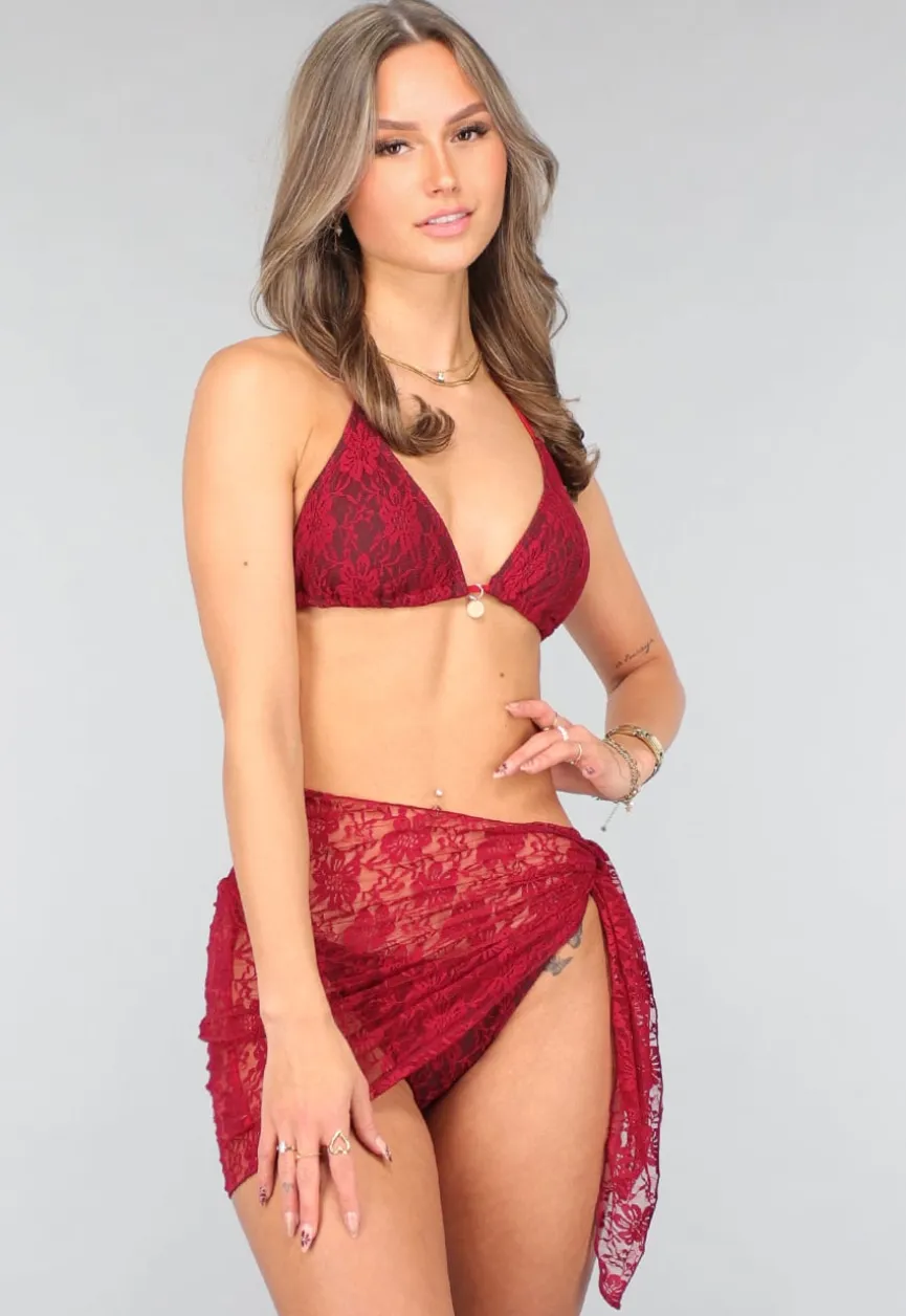 Rode Bikini Set met Kanten Details