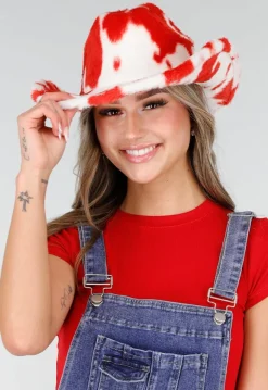 Rode Cowboyhoed met Koeienprint van Faux Fur
