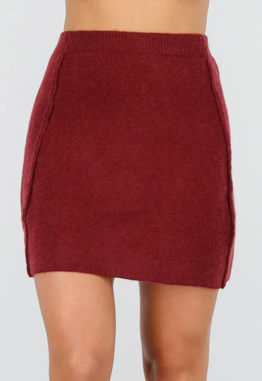 Rode Gebreide 2-Piece Set met Vest en Rok