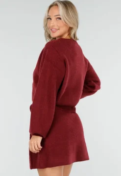 Rode Gebreide 2-Piece Set met Vest en Rok
