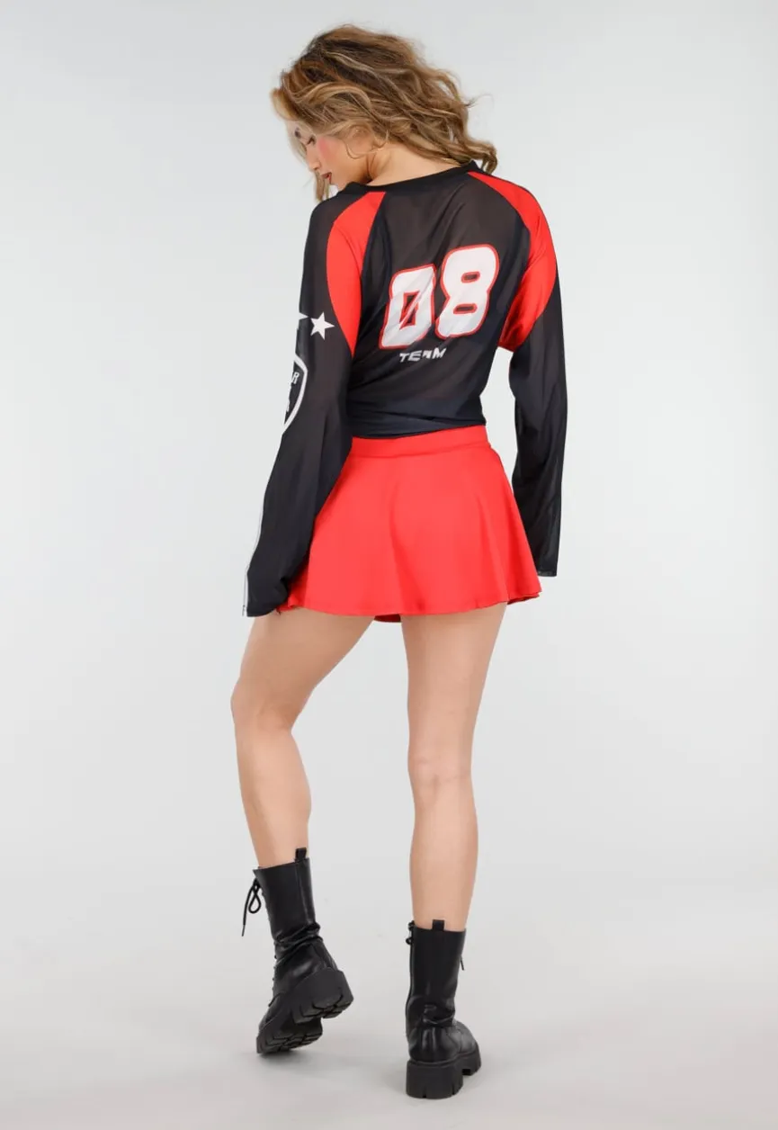 Rode Geplooide Stretch Skort