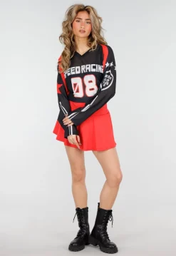 Rode Geplooide Stretch Skort