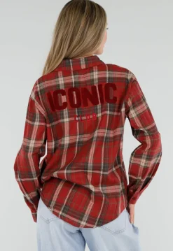 Rode Geruite Blouse met Lange Mouwen en Iconic Club Tekst