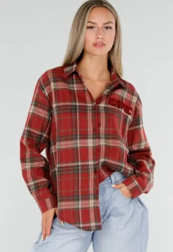 Rode Geruite Blouse met Lange Mouwen en Iconic Club Tekst