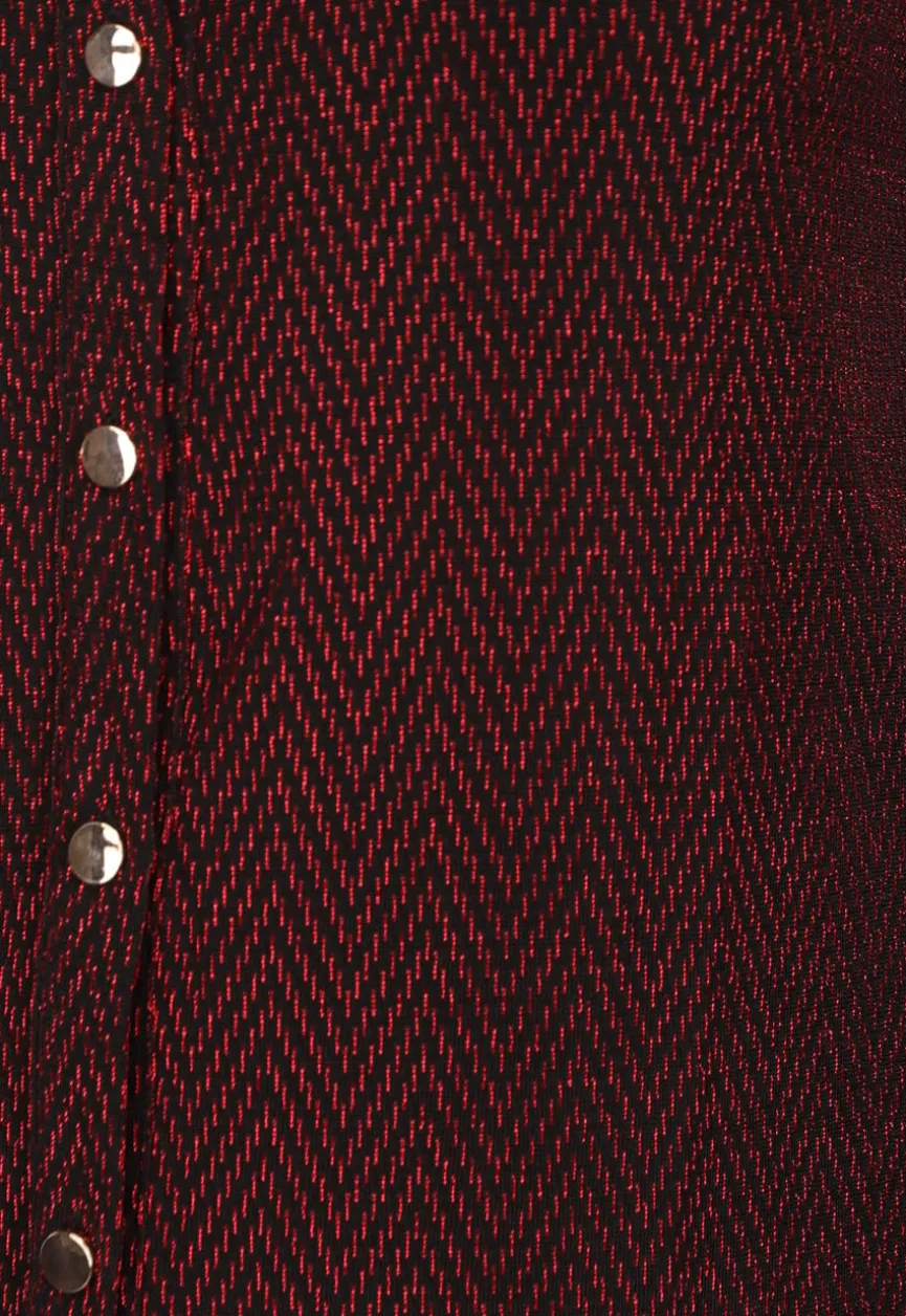 Rode Glitter Blouse met Zigzag Patroon