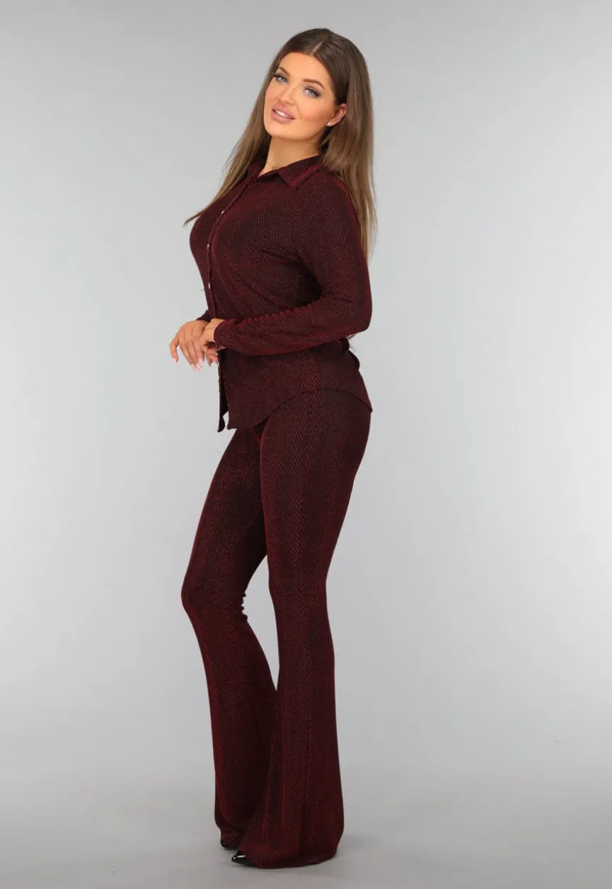 Rode Glitter Blouse met Zigzag Patroon