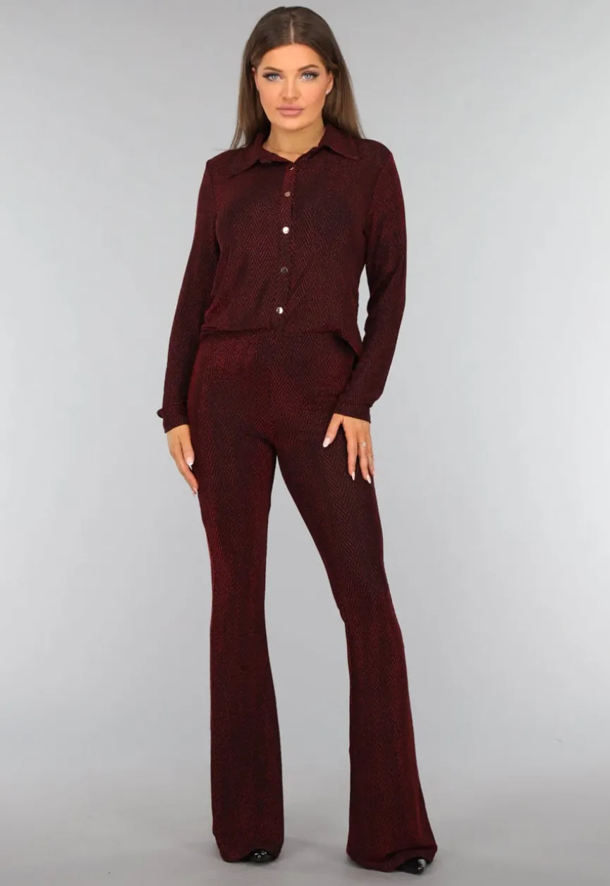 Rode Glitter Blouse met Zigzag Patroon