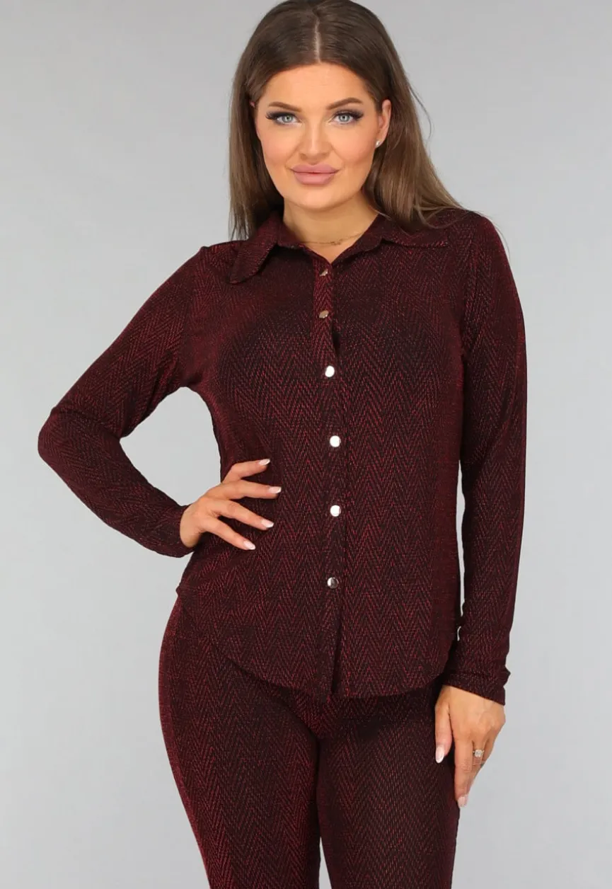 Rode Glitter Blouse met Zigzag Patroon