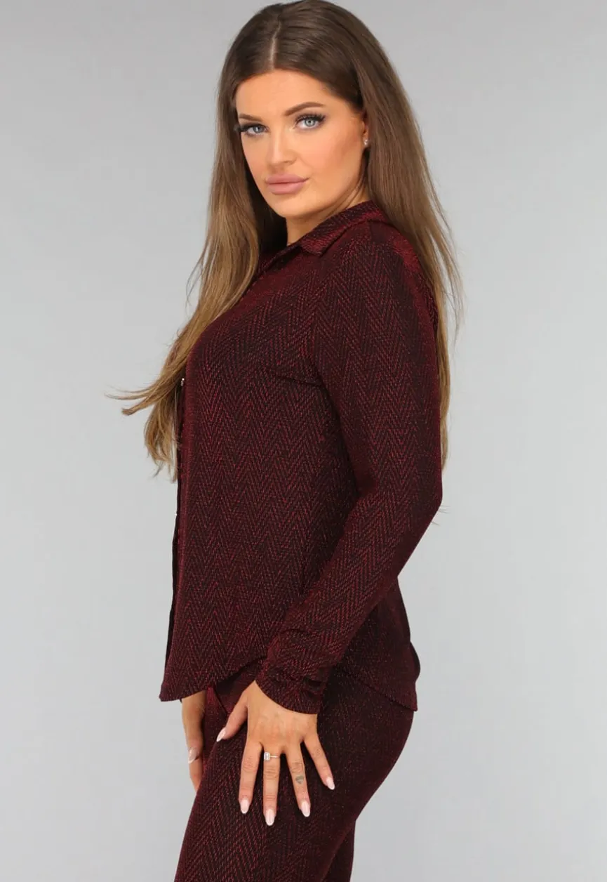 Rode Glitter Blouse met Zigzag Patroon