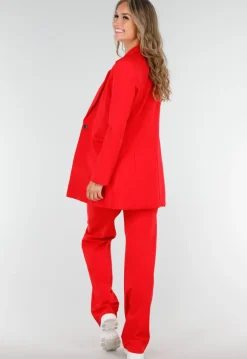 Rode Half Lange Blazer met Stretch