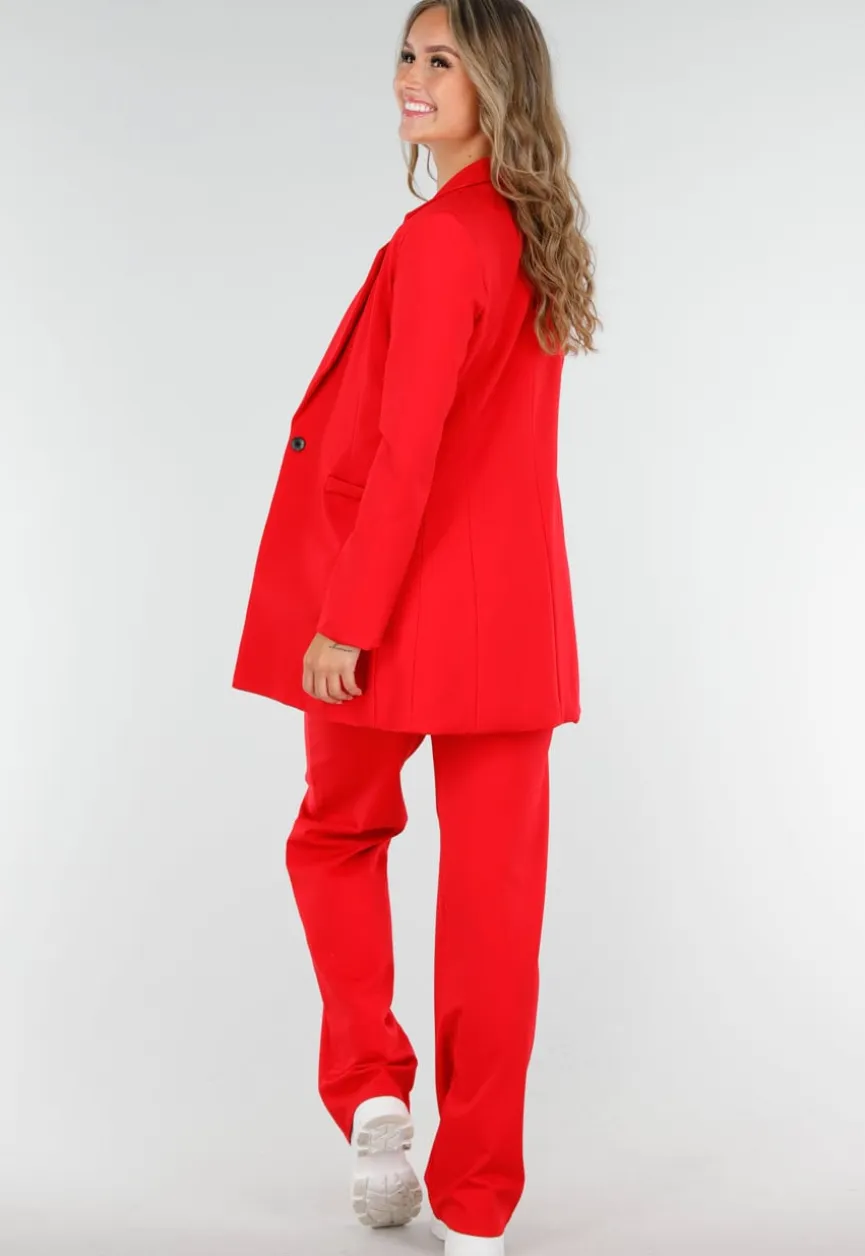 Rode Half Lange Blazer met Stretch