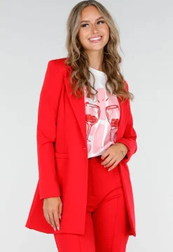 Rode Half Lange Blazer met Stretch