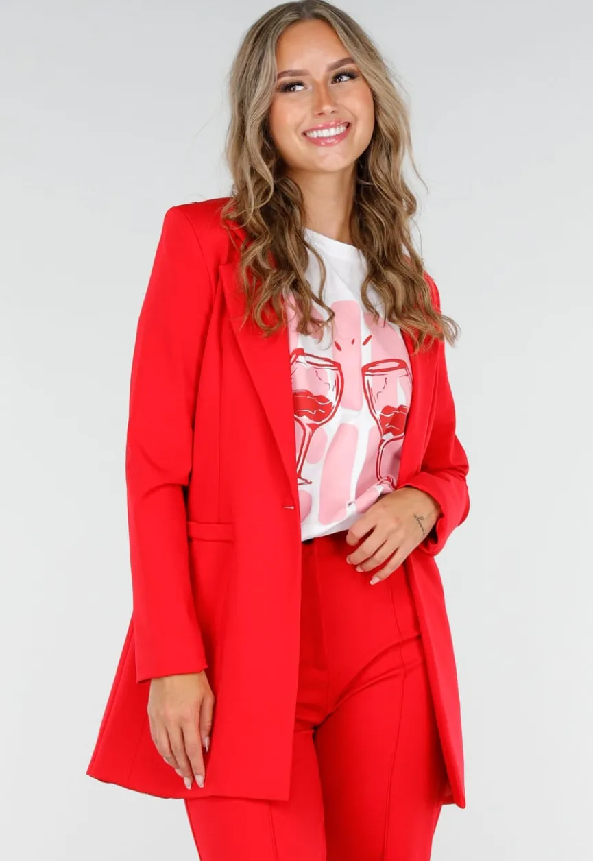 Rode Half Lange Blazer met Stretch