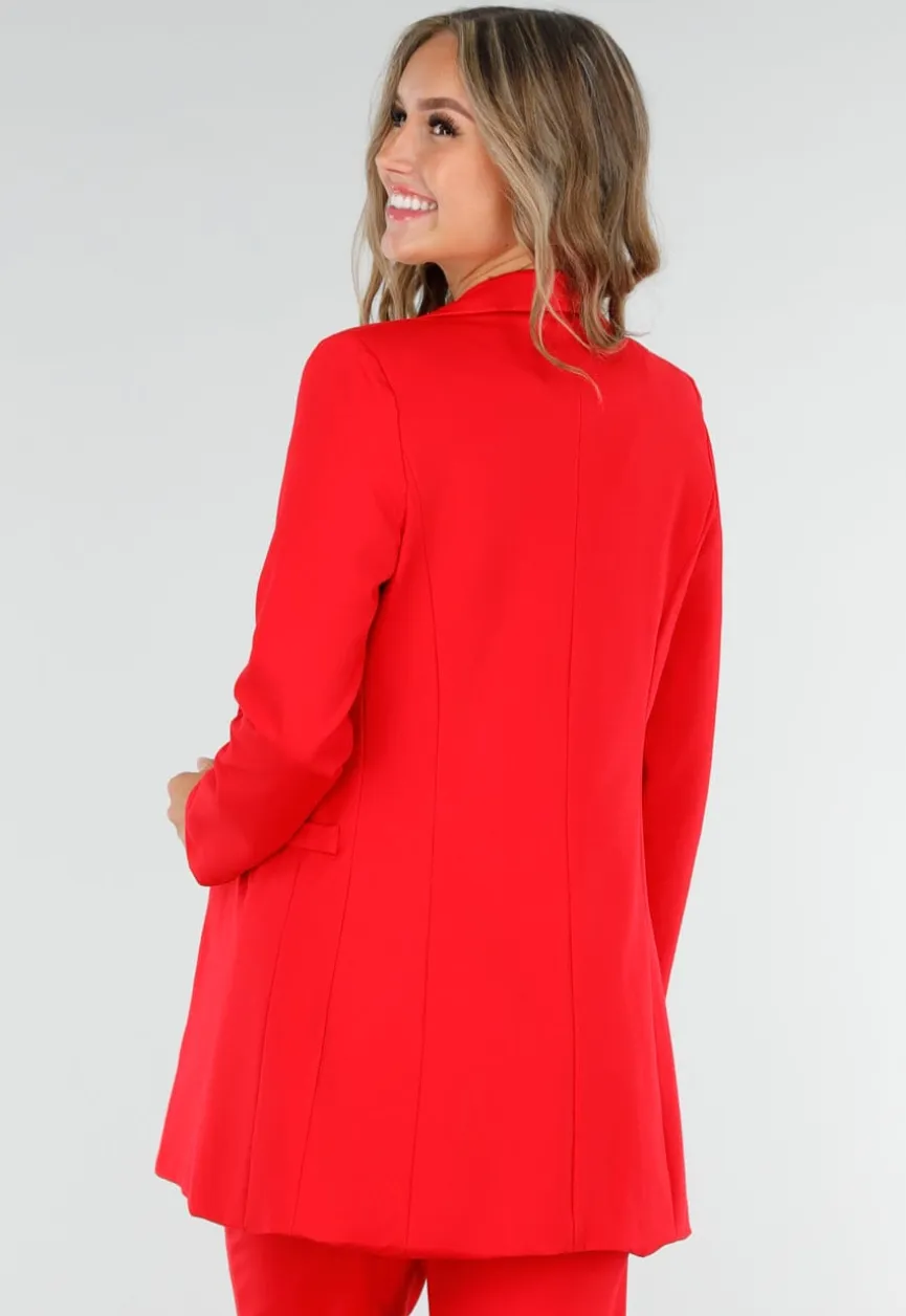 Rode Half Lange Blazer met Stretch