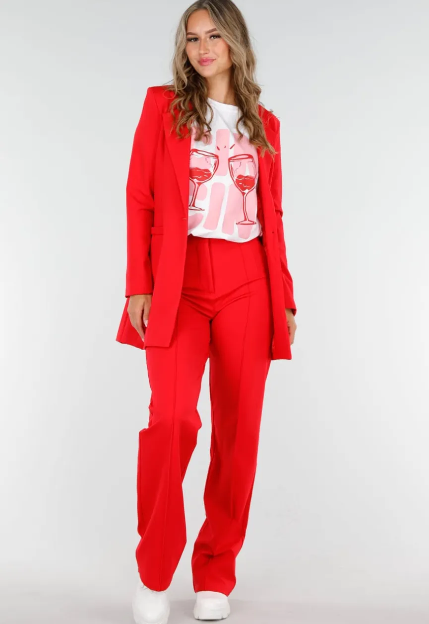 Rode Half Lange Blazer met Stretch