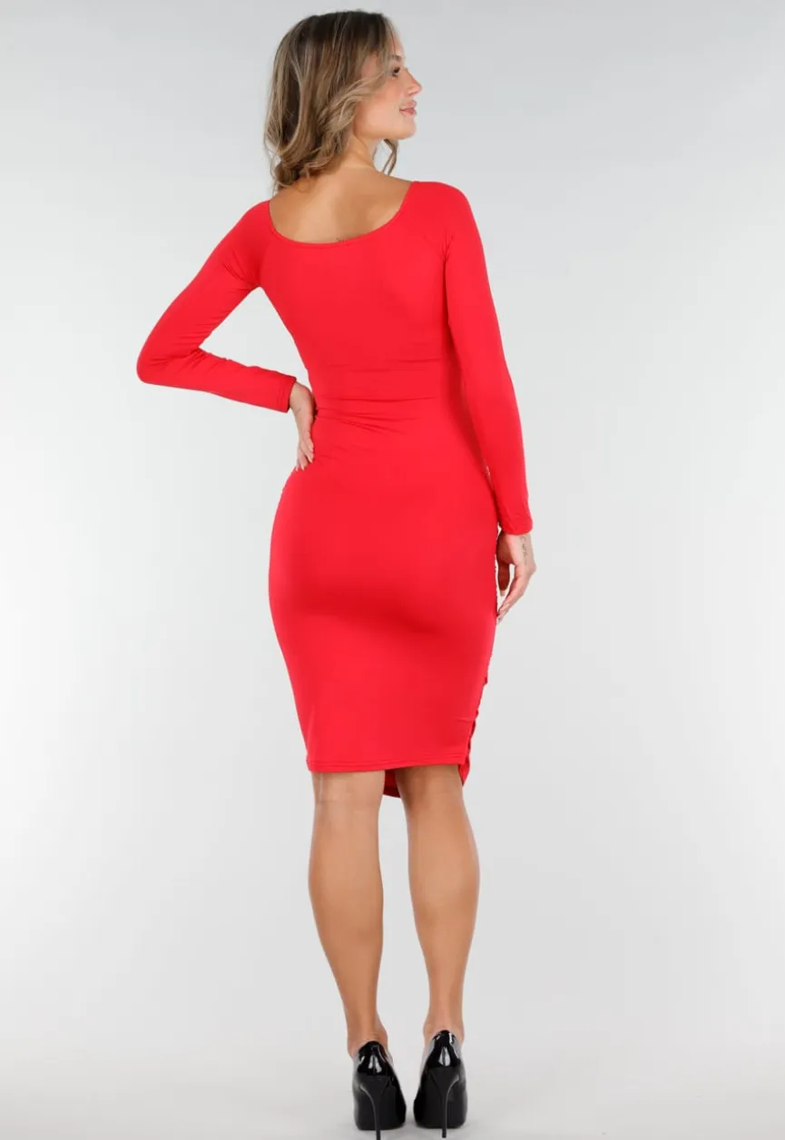 Rode Jurk met Overslag, Ruches en Stretch