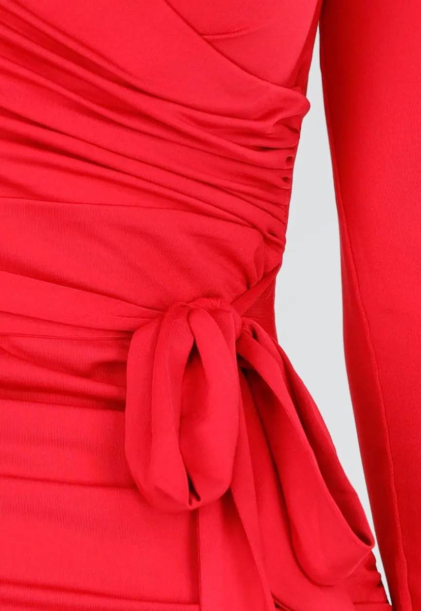 Rode Jurk met Overslag, Ruches en Stretch