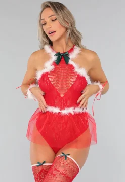 Rode Kerst Lingerie Bodysuit met Fluffy Details