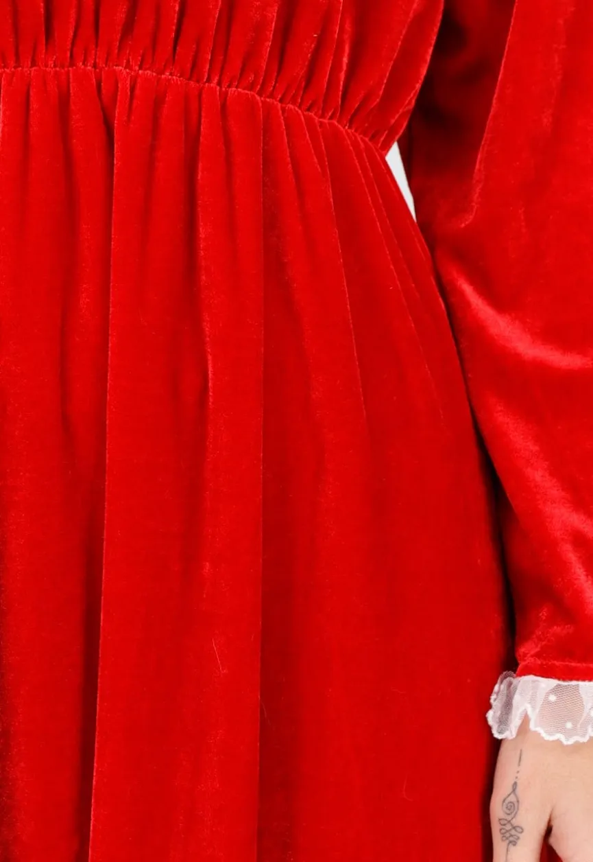Rode Kerst Maxi Jurk met Riem en Kerstmuts