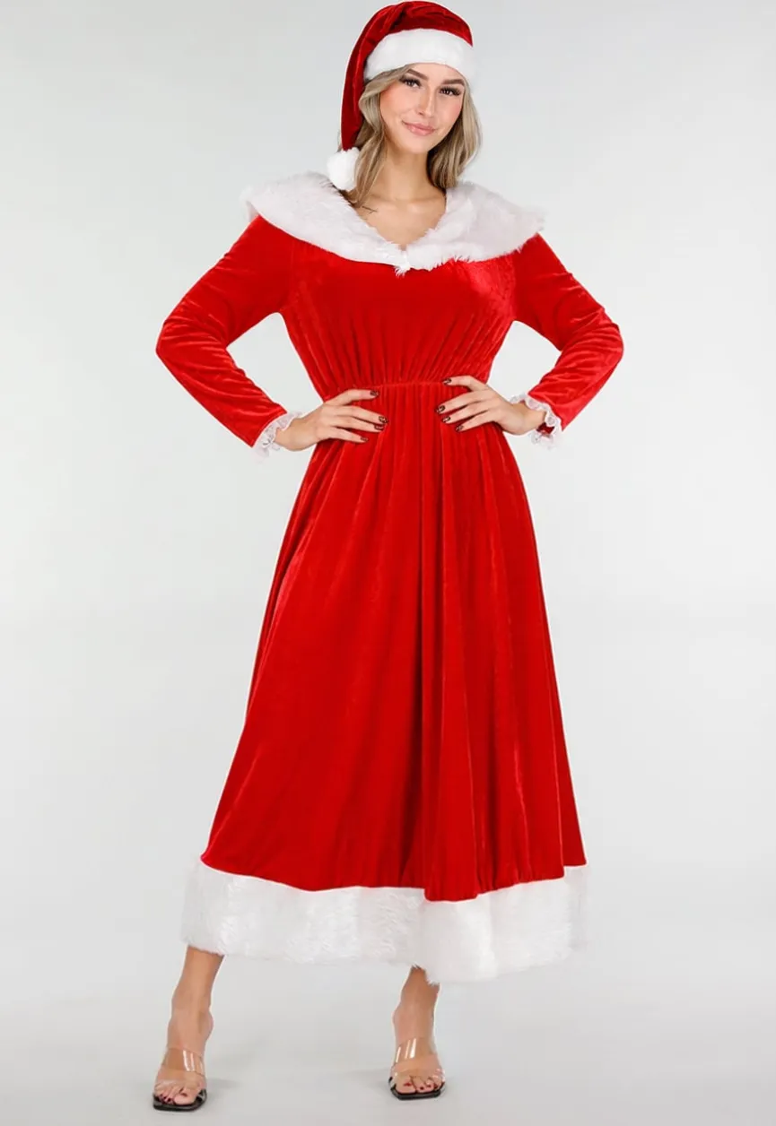 Rode Kerst Maxi Jurk met Riem en Kerstmuts