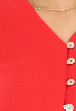 Rode Longsleeve Playsuit van Mousseline Stof