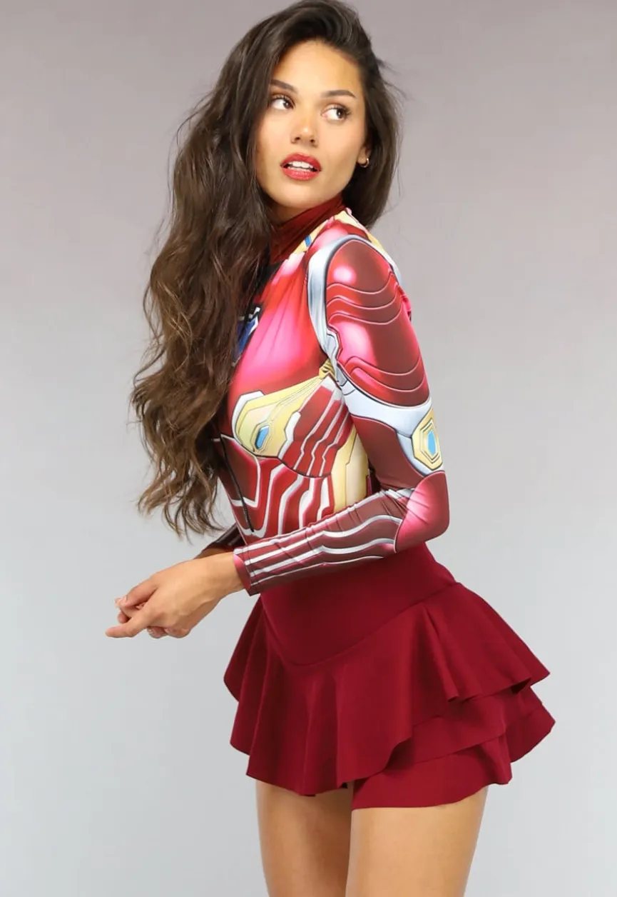 Rode Marvel Iron Man Bodysuit met Rits