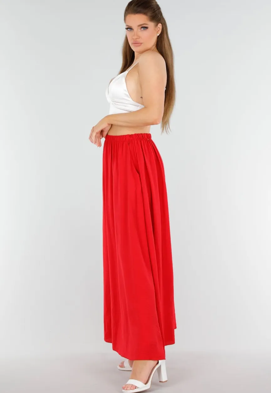 Rode Maxirok met Elastische Band en Linnenlook