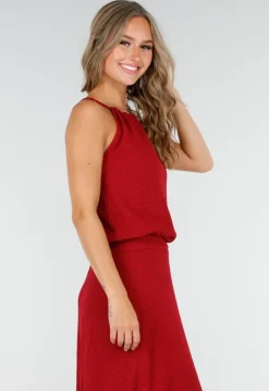 Rode Maxi Set met Hooggesloten Top en Stretch