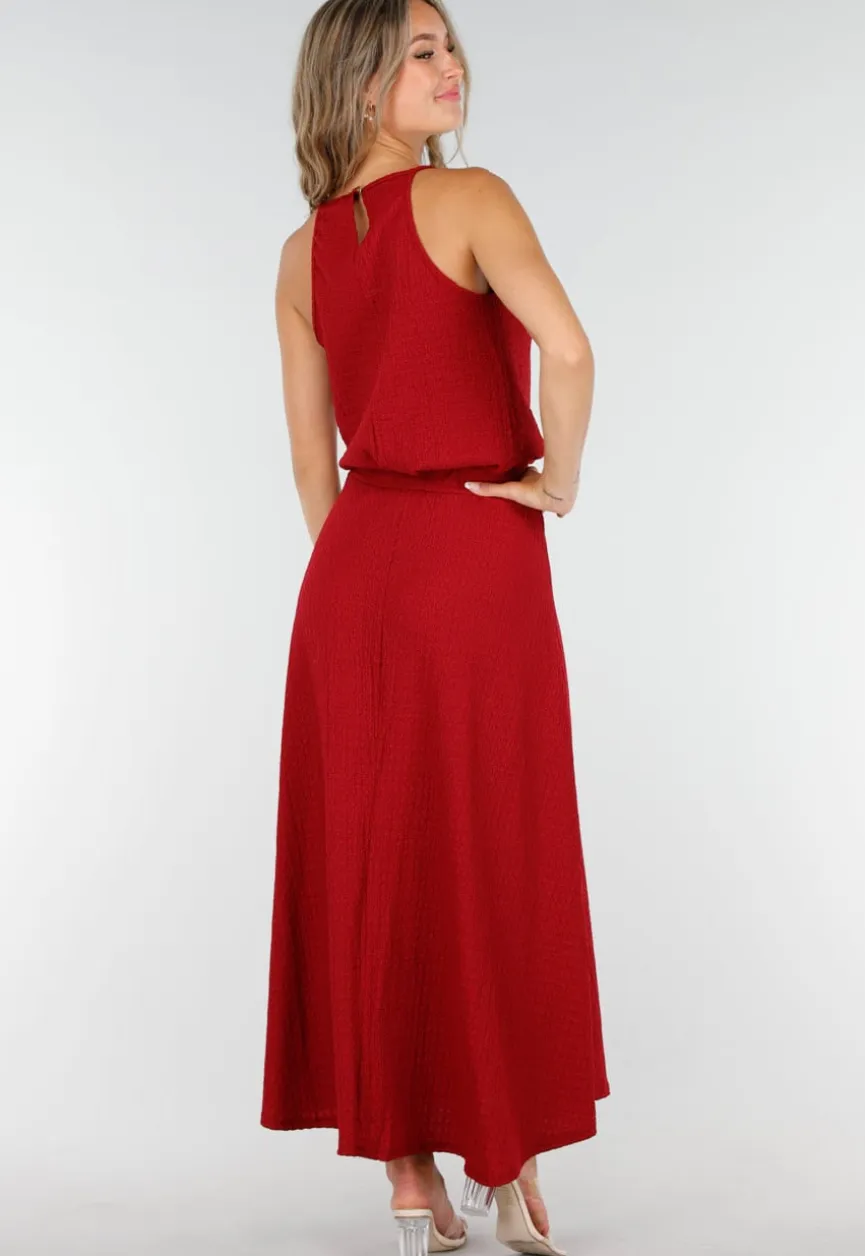 Rode Maxi Set met Hooggesloten Top en Stretch