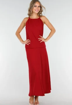Rode Maxi Set met Hooggesloten Top en Stretch