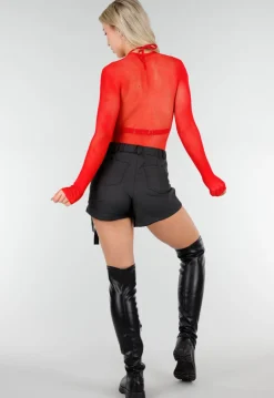 Rode Mesh Fishnet Body met Slangenprint