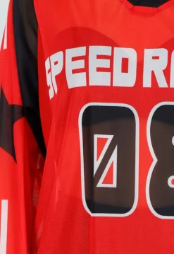 Rode Mesh Jersey Top met Lange Mouwen