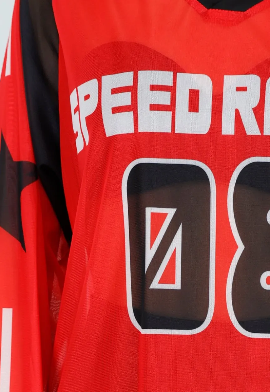 Rode Mesh Jersey Top met Lange Mouwen